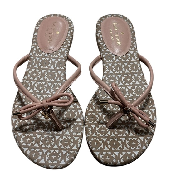 Kate Spade New York Mystic Bow Thong Sandals, Tan and Pink, Size 8 1/2 - Picture 2 of 4